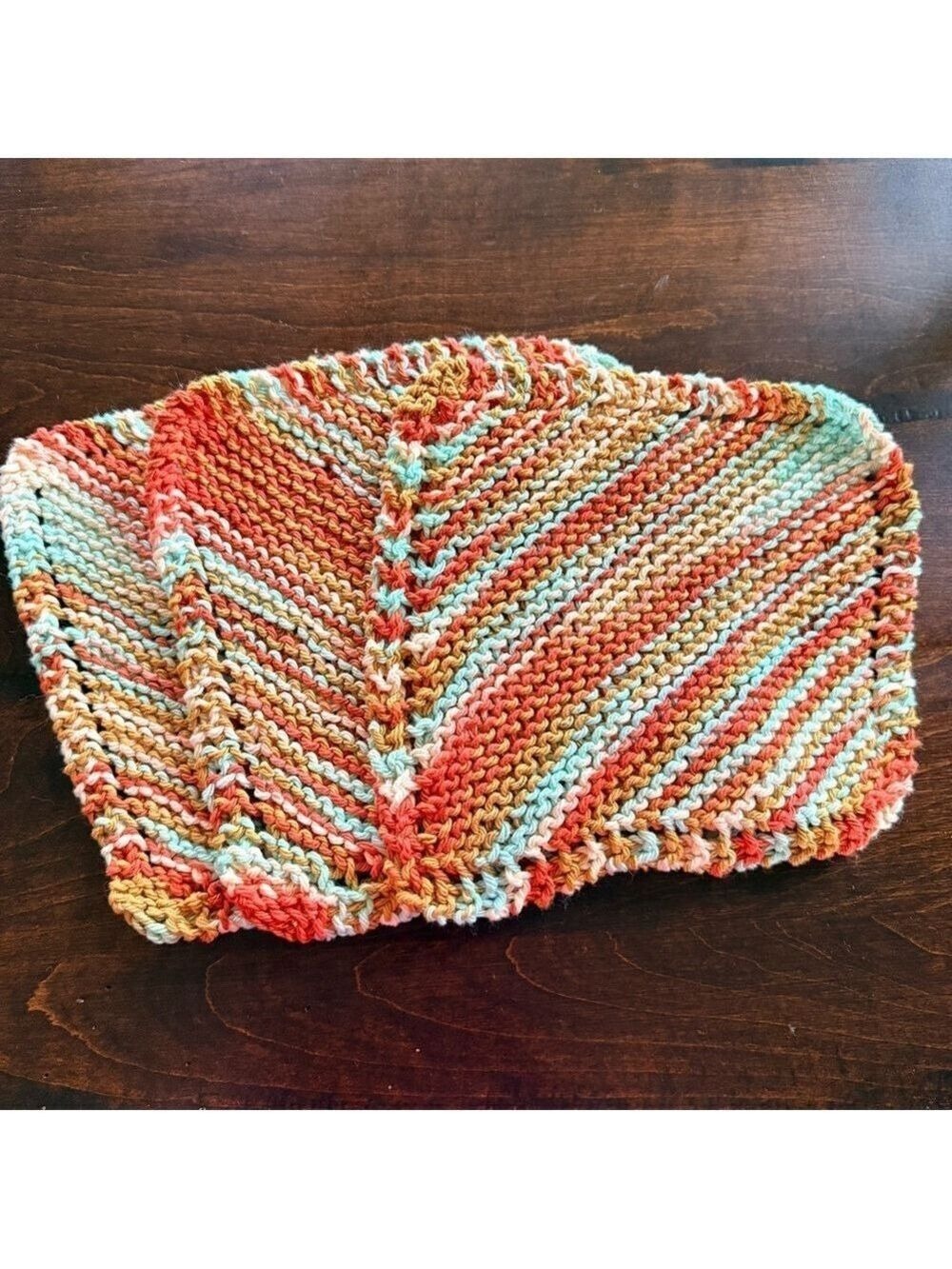 Handmade Blue Pink Orange Brown Knit Washcloths 3 pack 100% cotton
